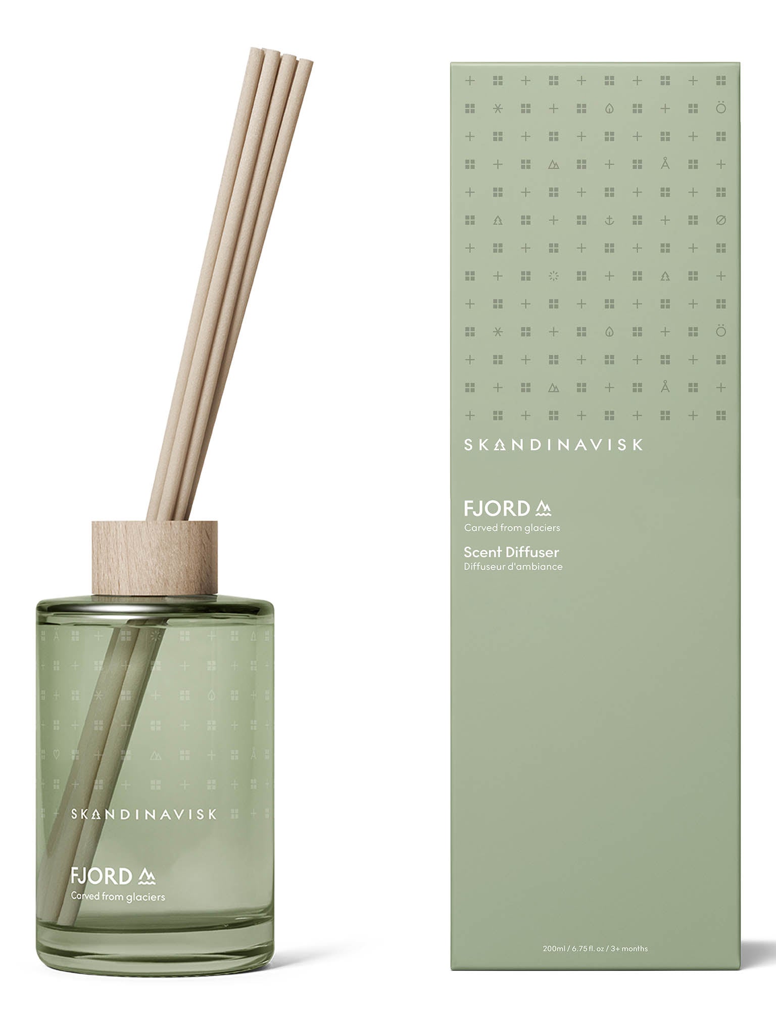 FJORD duftdiffuser 200 ml i grønt glass med duftpinner