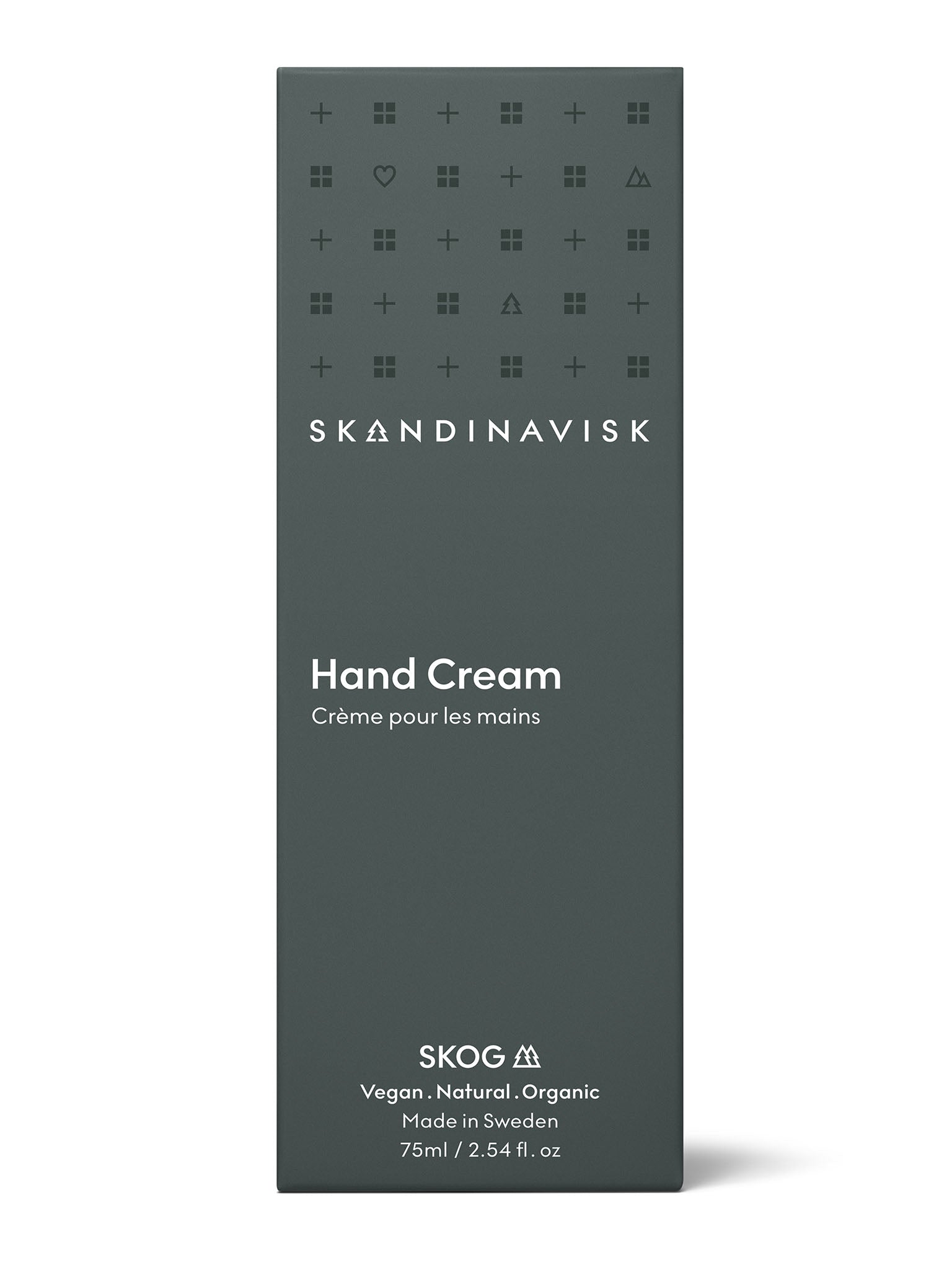 SKOG håndkrem eske i mørk grågrønn med produktetikett