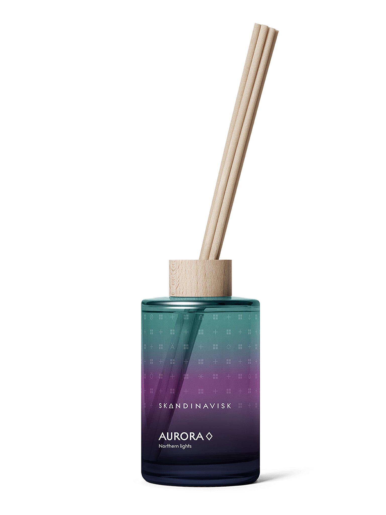 AURORA duftdiffuser 200 ml med trepinner og glassflaske i blågrønn og lilla