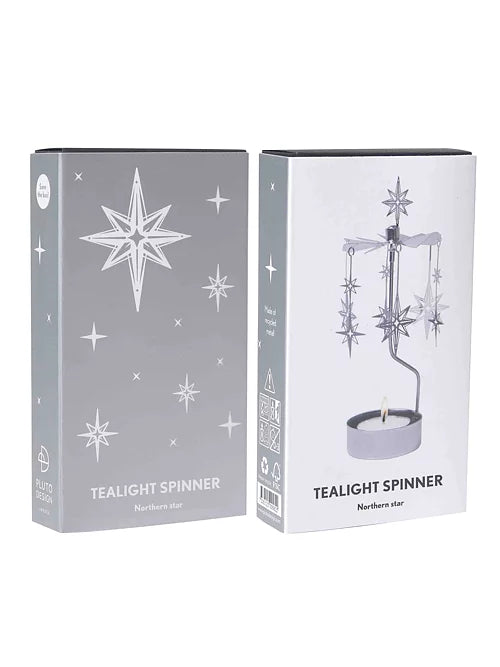 Telysholder-spinner med nordstjerne, sølvfarget i eske
