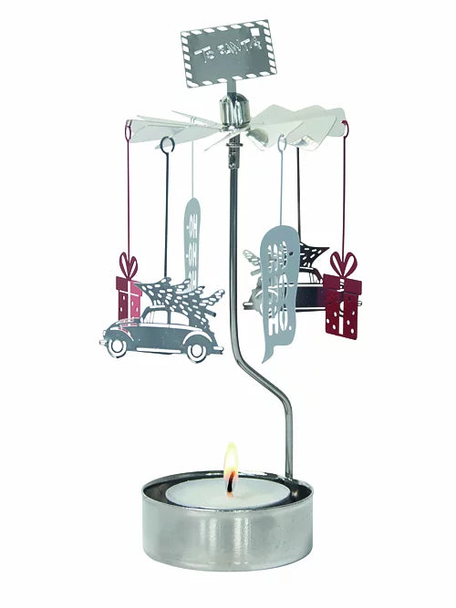 Telys-rotator til Santa i metall med telysholder og julefigurer