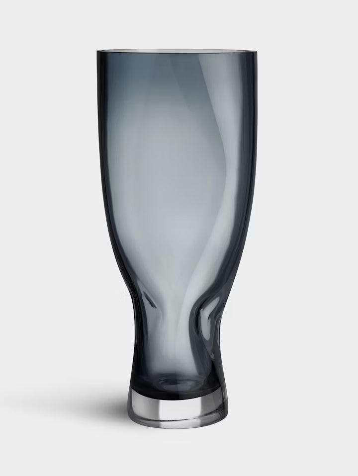 Blå squeeze-vas i glas, 34 cm, konisk form med smal bundkant