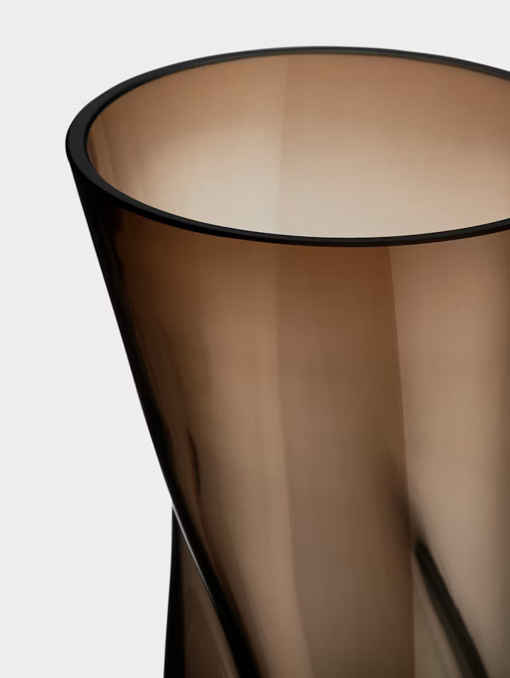 Brun Squeeze-vase med smal hals og sort kant